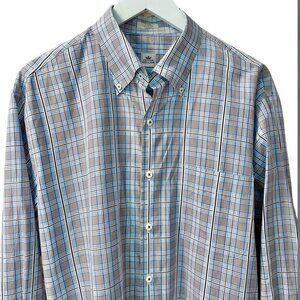 Peter Millar Blue Plaid Cotton Long Sleeve Button Down Dress Shirt Men's size L